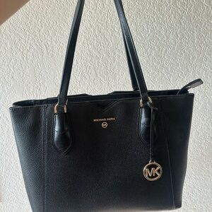 Michael Kors Black Leather Tote Bag (Mae)